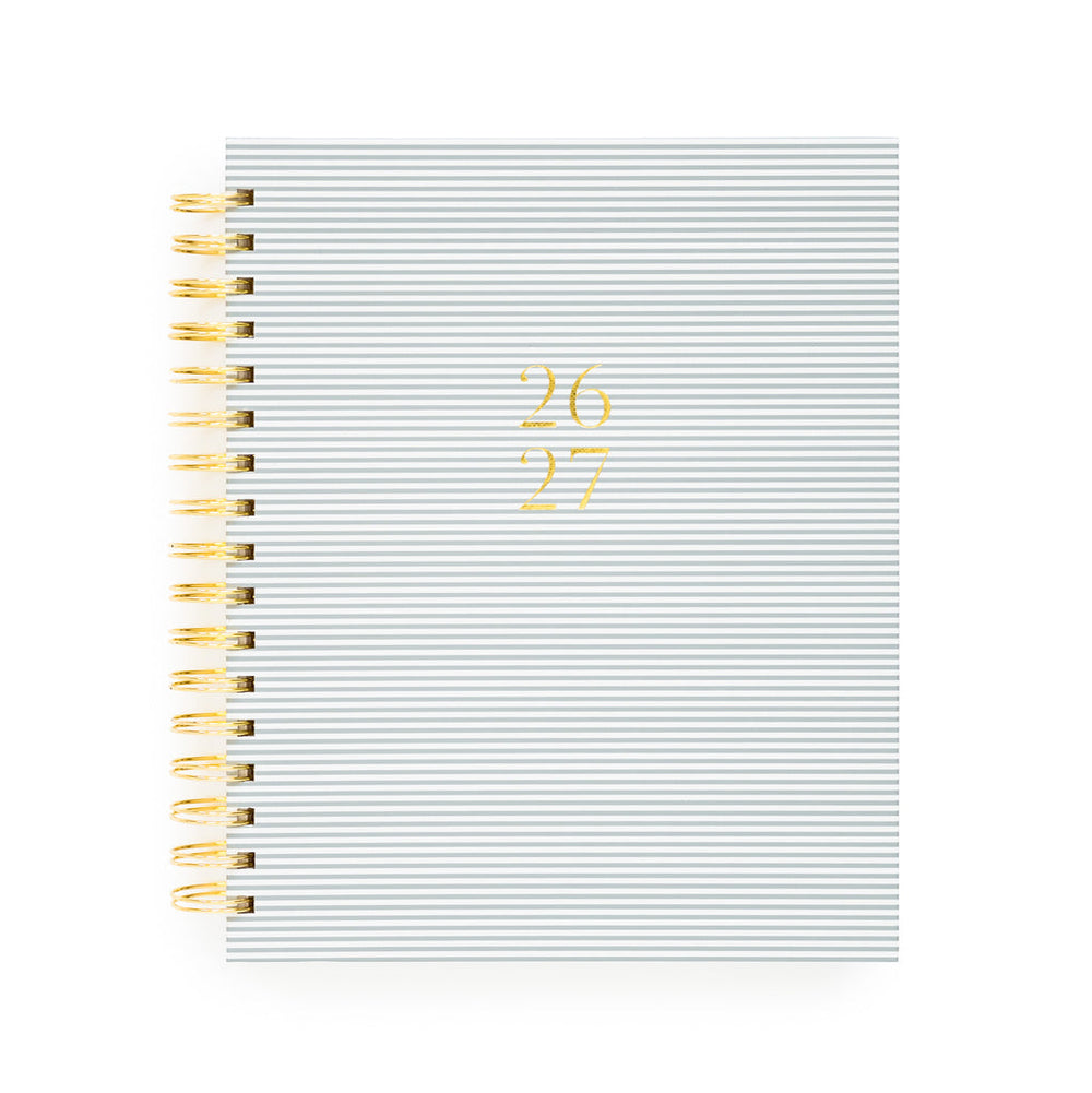 2026-2027 Dusty Blue Pinstripe Academic Signature Spiral Weekly Monthly Planner
