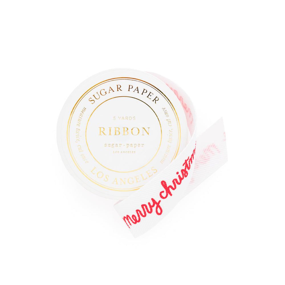 1 Inch Red Merry Christmas Twill Ribbon, 5 Yards