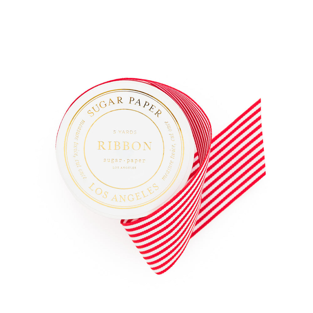 1.5 Inch Red Stripe Grosgrain Ribbon, 5 Yards